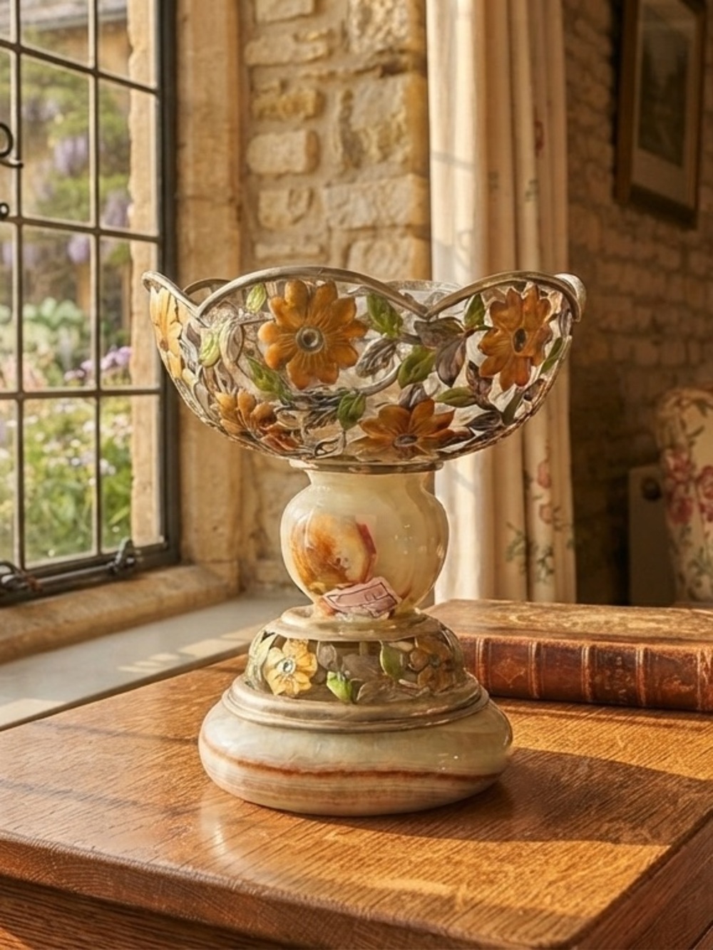 Vintage Ornate Silver and Gold Floral bowl.